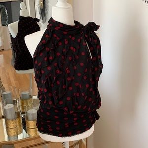 Black and red polkadot women’s top size large